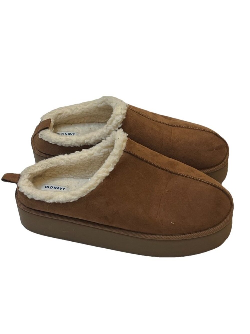 Old Navy Womens 10 Sherpa Lined Platform Slippers Chestnut Brown Cozy Clogs